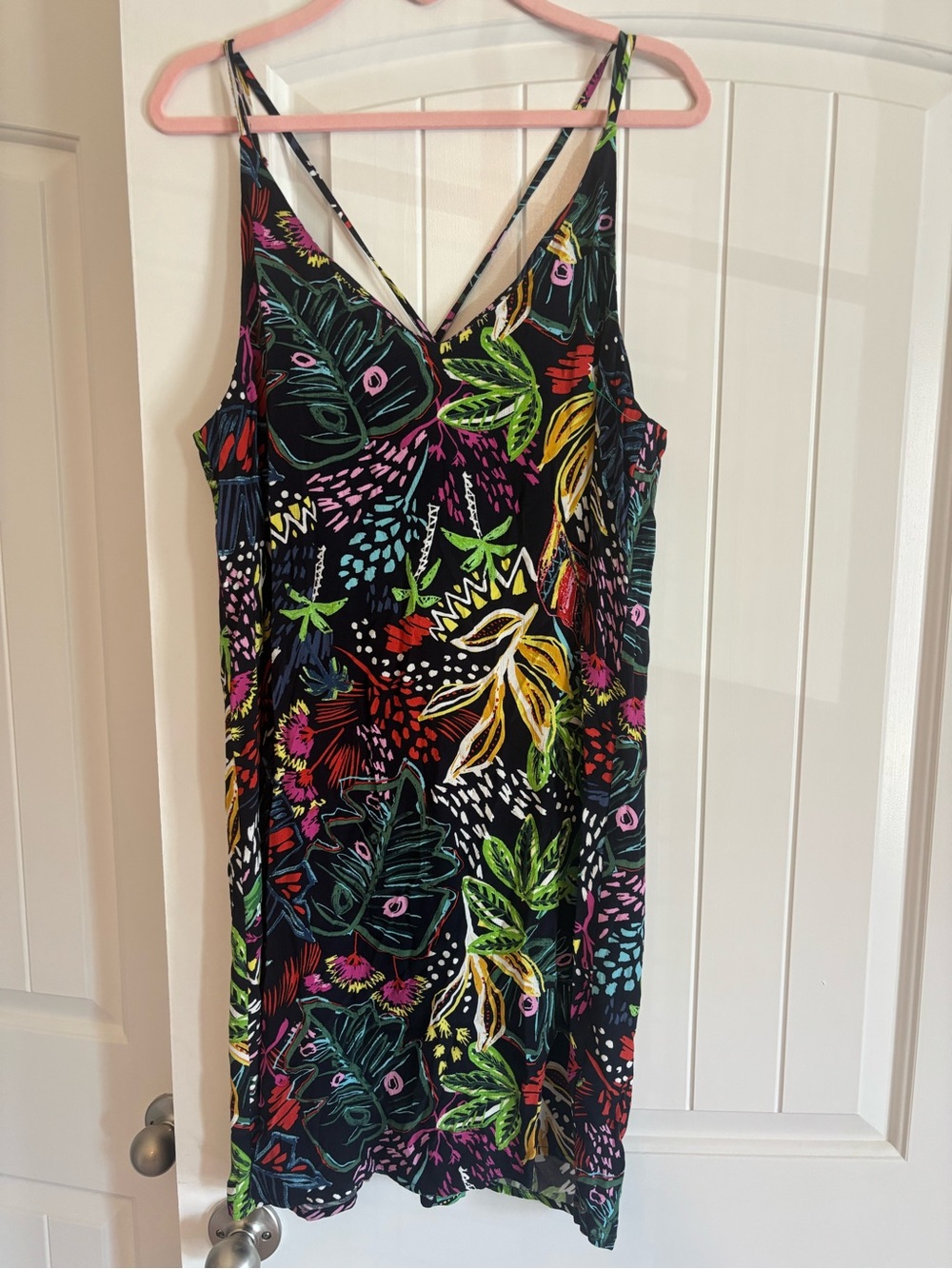 Topshop Black Floral Print Slip Dress with Multicolor Accents